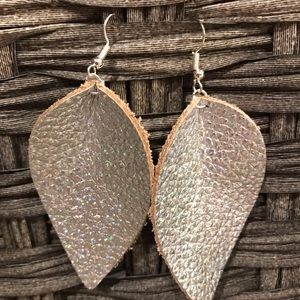 Silver leather earrings